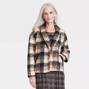 Knox Rose Women's Plaid Sweater Overcoat Black Plaid Size XS